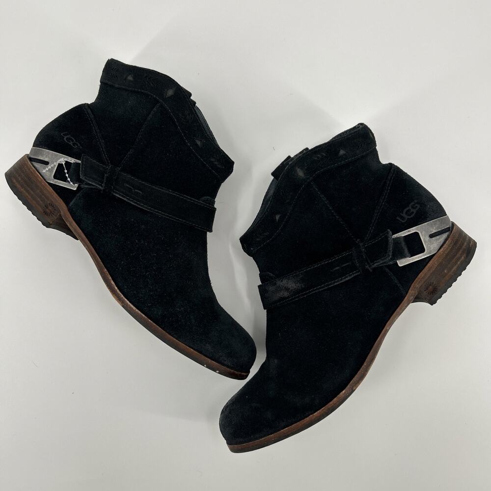 UGG Australia Austin Ankle Boots Womens Size 8 EUR 39 Black Suede Pull On